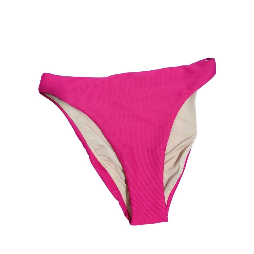 J. Crew Pink Ribbed High Rise bikini bottom Size Small Beach Pool Barbiecore‎